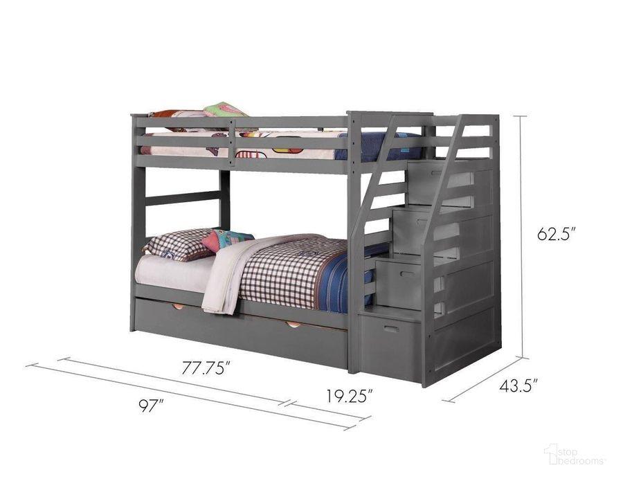 Twin over twin gray bunk with stairs and trundle unit